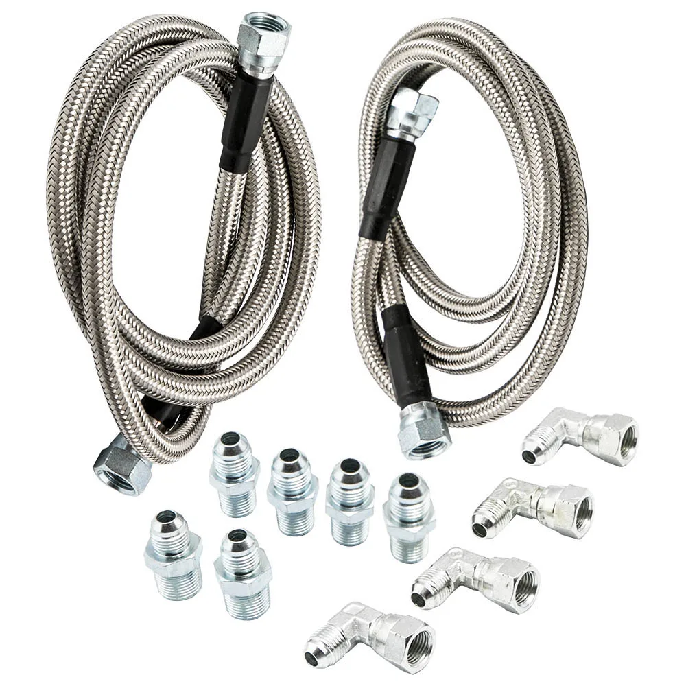 SS Braided Transmission Cooler Hose Lines Fittings TH350 700R4 TH400 52