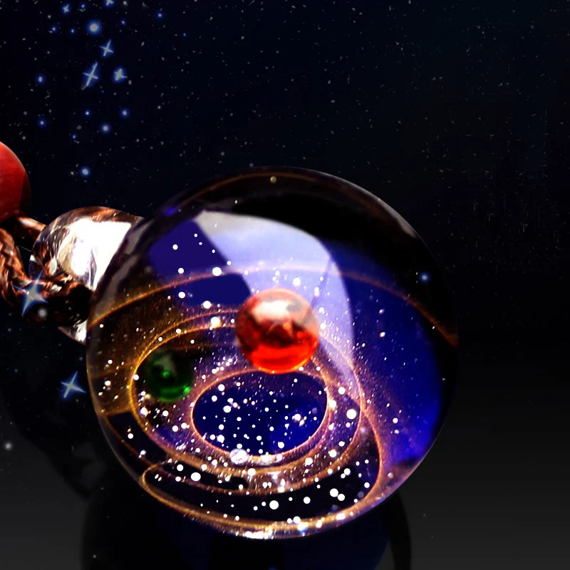 Solar System Design Necklace Universe Galaxy Nebula Space Cosmos Rope Chain Glass Bead Planets Pendant Necklace for lover Gift