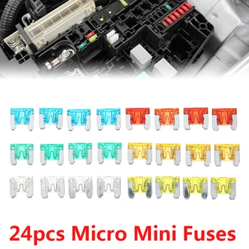 

24pcs Mixed 5A 10A 15A 20A 25A 30A Car Fuse Assorted Micro Mini Blade Fuses Kit Car Van Truck SUV Fuse Replacement