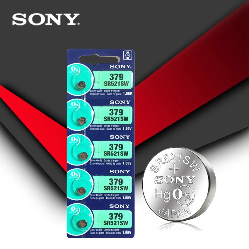 5 шт. батарейки для часов SONY Watch 1 55 в 379 SR521SW D379 SR63 V379 AG0 кнопочные из оксида серебра