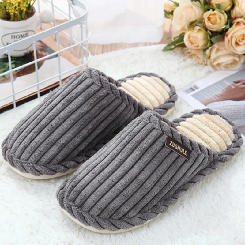 

Home Slippers For Men Corduroy Cheaper Designer Short Plush Winter Slippers Men Warm Comfortable non-slip Male Slippers