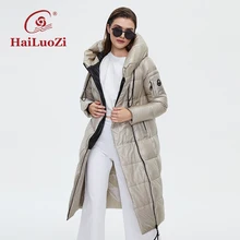 HaiLuoZi 2021 New Winter Women's Jackets Lengthened Style Padded Parka Warm Hooded Zipper Ladies Fashion Cotton Women Coat 6055