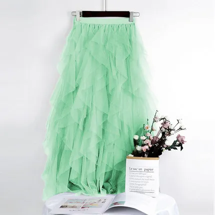 green Fdfklak, асимметричная юбка с вуалью, женская мода, новинка, ins, супер огонь, сетчатая юбка-пачка, весна-осень, супер феи, юбки для женщин, faldas - Цвет: green