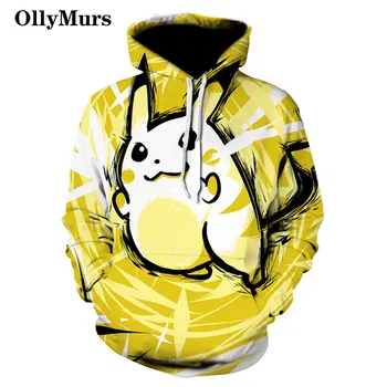 

2020 Cute Pikachu Hoodie Men 3D Pullover Harajuku Hoodie Animation Sportswear 3D Printed Top Pocket Hoodie Wholesale and Retail