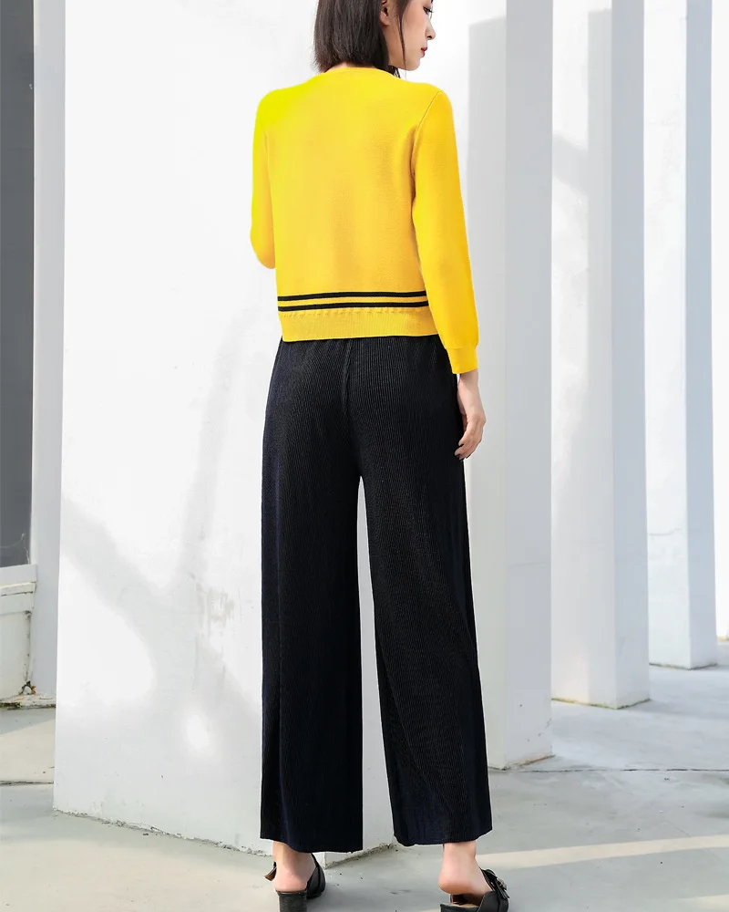 Miyake fold Осень-Зима Новые широкие брюки Женская Корейская версия высокой талии свободные большие коды золотого бархата