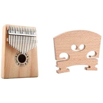 

5 Pcs Maple 4/4 Full Size Violin Bridge & 1pcs 17 Keys Kalimba Thumb Piano Wood Body Musical Instrument with Tune Hammer