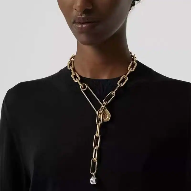 

Paper Clip Men Women Unisex Punk Metal link Chain Choker Collar Exagerate Gothic Pendant Collar Necklace Hip hop Jewelry