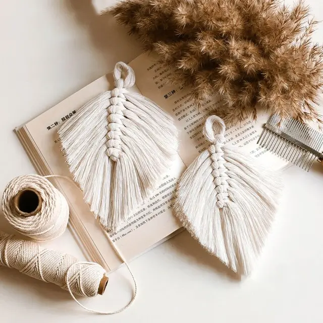 OOTDTY Handmade Tassels Macrame Leaves Tapestry Nordic Style Tapestry Wall Hanging Toys Kids Room Decor Home Nursery Boho Decor 2