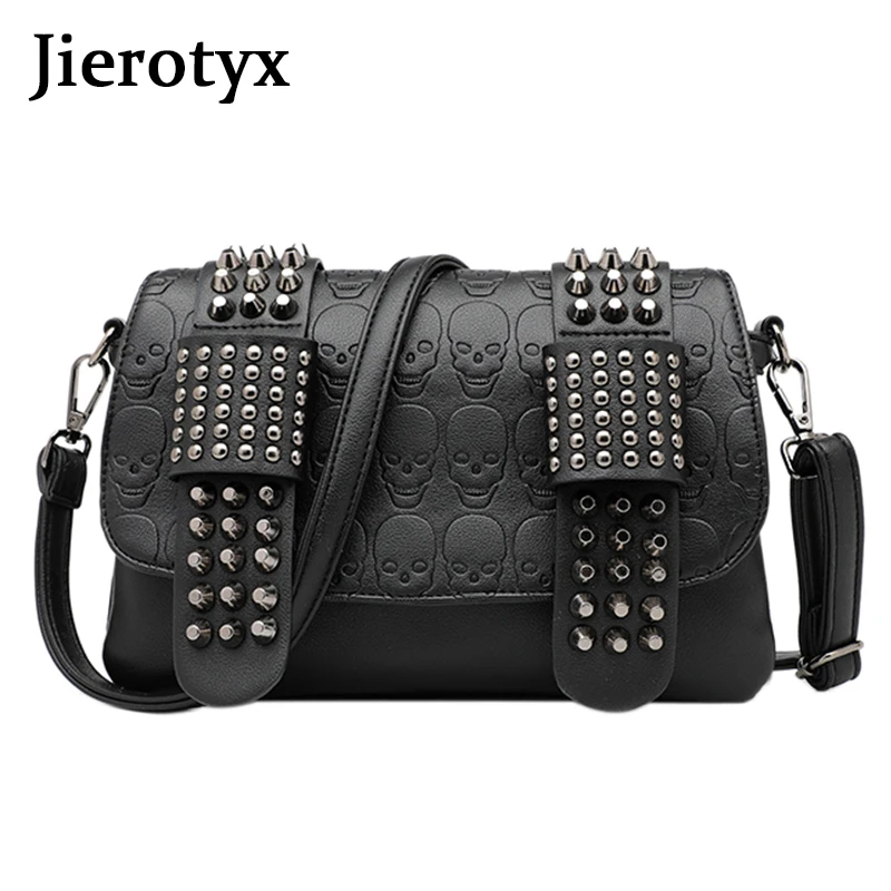 Women Messenger Bag JIETOTYX Women Leather Messenger Bags Single Skull Rivet Shoulder Bags Vintage Sexy Lady Drop
