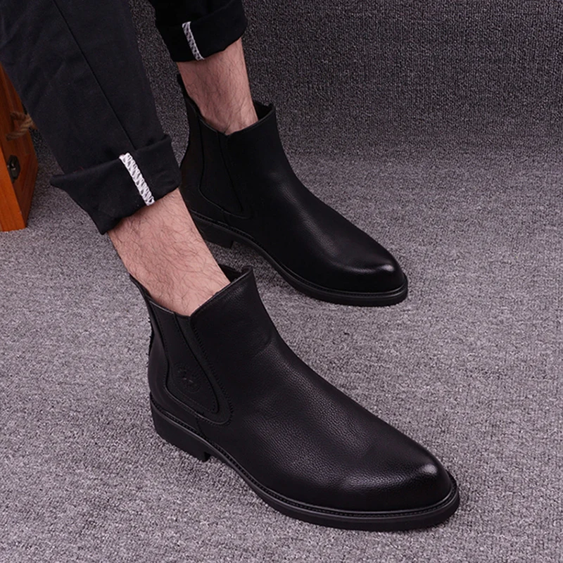 영국 스타일 망 레저 첼시 부츠 통기성 원래 가죽 신발 streetwear 잘 생긴 카우보이 부팅 신사 발목 botas