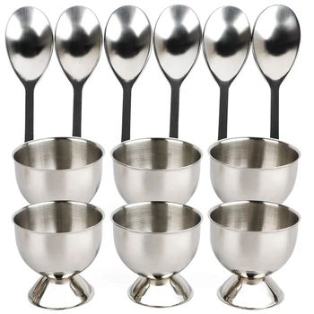 

Stainless Steel Egg Cup Stainless Steel Set 12 Includes 6 Egg Cup Holders and 6 Egg Spoons