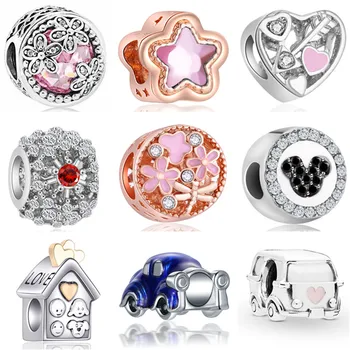

Luxurious Crystal House Flowers Car Flowers Simulated Pearl Charms Beads Fit Original Pandora Bracelets for Women Berloques