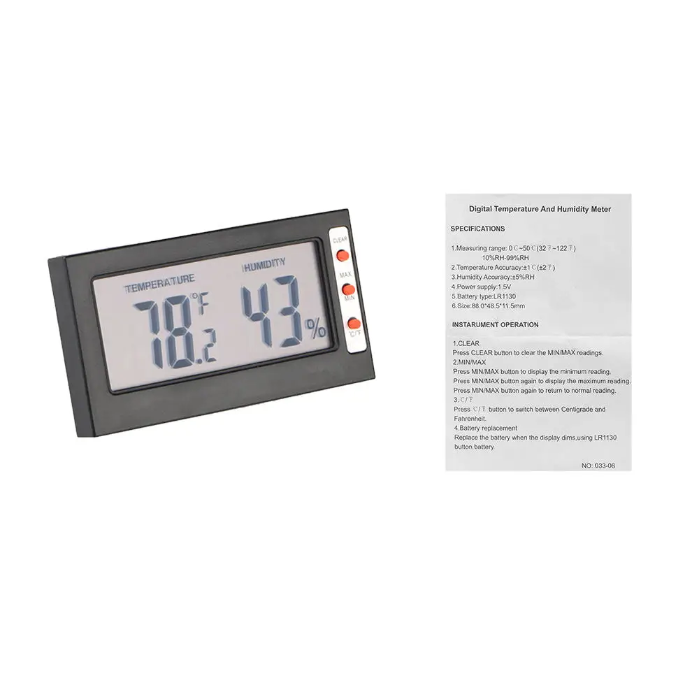 Black Reptile Thermometer Hygrometer Digital LCD Temperature Hygrometer