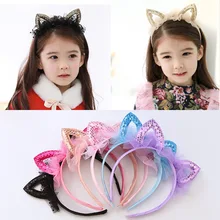 Детский головной убор в Корейском стиле; газовая повязка с блестками и кошачьими ушками; распродажа; повязки для волос для девочек; украшение для детской одежды