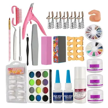 

Nail Art Set Acrylic Liquid Glitter Powder File Brush Form Tips Tools DIY Kit
