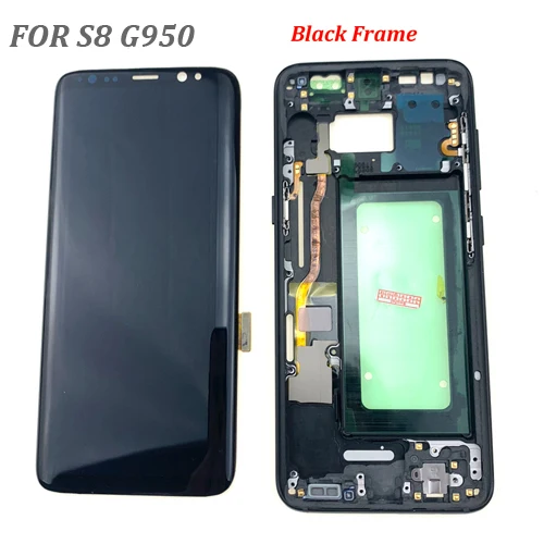 S8 with black frame Протестированный Spuer AMOLED lcd для samsung S8 Plus G955F lcd для samsung S8 G950F ЖК-экран сенсорный дигитайзер в сборе с рамкой - Цвет: S8 with black frame