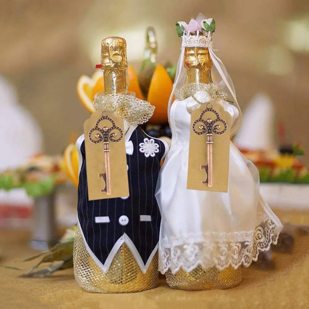 Preise ABFP 50Pack Schlüssel Flasche Opener mit Tag Karten Hochzeits bevorzugung Skeleton für Party Rustikale Dekoration