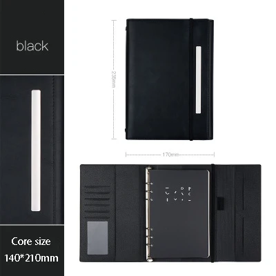 А5 спиральный вкладыш блокнот бинт 6 отверстий дневник бизнес высокого класса встречи связующий дневник планировщик повестки дня блокнот подарочная коробка - Цвет: Black