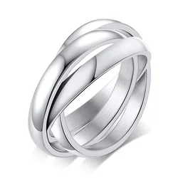 Multi - Color Stainless Steel Interlocked Triple Ring Women's Wedding Band - US Ring Size 8 (R - 054S - Style 2)