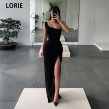 

LORIE Sexy Black Mermaid Evening Dresses 2022 One Shoulder Prom Party Gown Arabic High Slit Vestidos De Fiesta Robes De Soirée