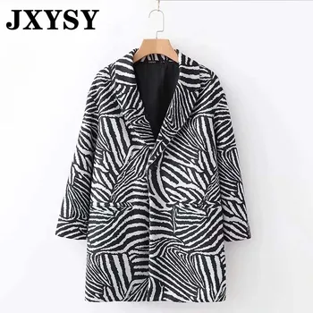 

JXYSY Women Blend Coat Autumn Winter New Wool Coat Zebra Stripe Fashion Slim Female Outerwear abrigos mujer invierno 2019