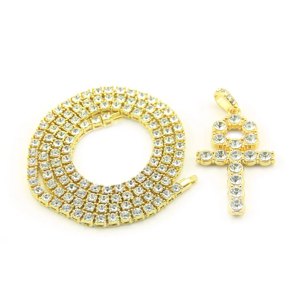 

Europe And America Accessories Hot Selling Egypt Ankh Man-made Diamond Cross Pendant Pendant Nightclub Hip Hop Men And Women Nec