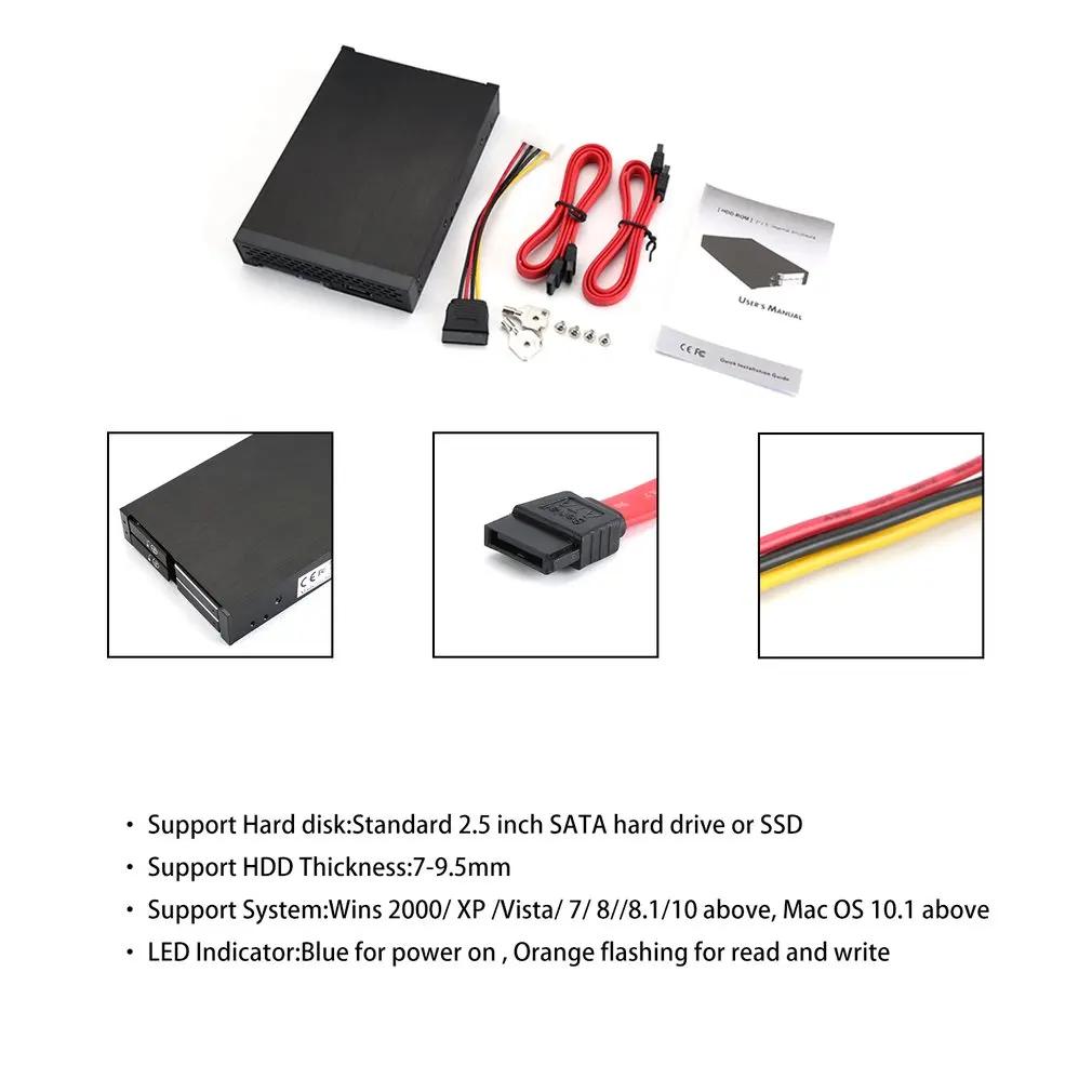 St2524ab алюминиевый 2*2,5 дюйма Sata жесткий диск Корпус флоппи-дисковод отсек горячей замены Внутренний чехол для Hdd с замком