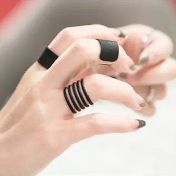 

3PCS/ Set Black Open Band Midi Rings Trendy Punk Rings Women's Stack Plain Above Knuckle Ring Jewelry Accessories