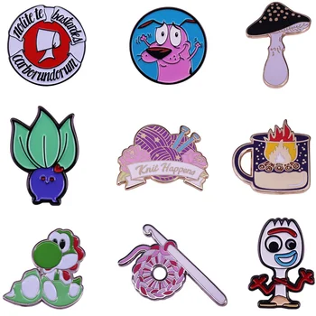 

20pcs/lot J1508 Geekcoco Enamel Brooch Cartoon Dog Dinosaur Fork Pins Metal Alloy Fashion Jewelry Lapel Pins Badges Accessories