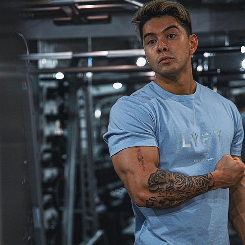 JAPAN LYFT Men Running T-shirt Short Sleeve Cotton T Shirt Casual Print T Shirt Gym Fitness Bodybuilding Workout Male Tee Tops 4