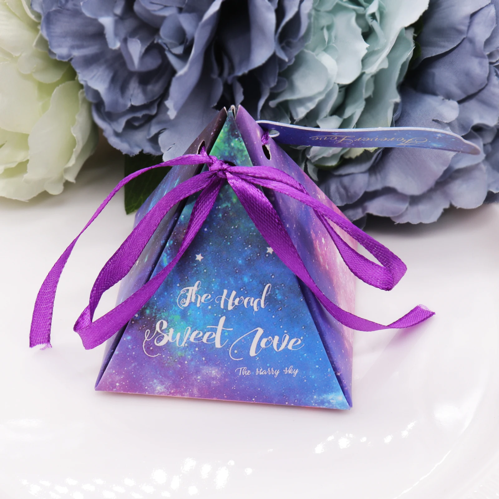Blue starry sky 10 шт Звезда Треугольник коробка для конфет "Blue Lovers" романтические украшения для свадьбы коробки праздничные вечерние подарочные карты коробка с лентами - Цвет: Blue starry sky