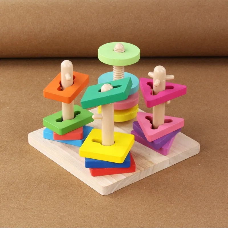 Children s rotating set of building blocks toys Wooden Kindergarten primary school early childhood educational toys 4