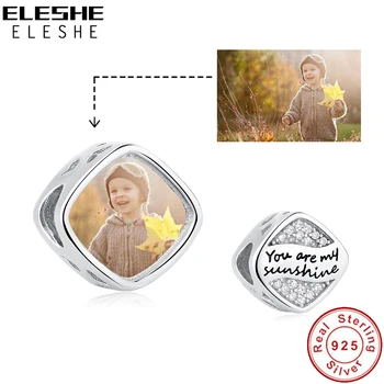 

ELESHE Personalized Custom Photo 925 Sterling Silver Square Bead Charm Fit Original Bracelet Necklace Authentic Jewelry Making