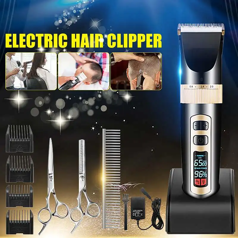 

Electric Hair Trimmer Kit Cordless Hair Clipper Haircut Machine wtih LCD Display Extra Charging Base Hair Shaver For Adult Baby
