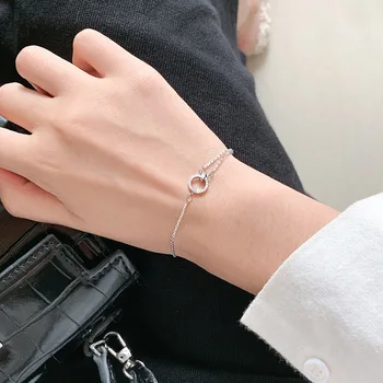 

LISM 925 Sterling Silver Shine Cubic Zirconia Geometric Double Layer Bracelet & Bangle for Women Best Friend Birthday Gifts