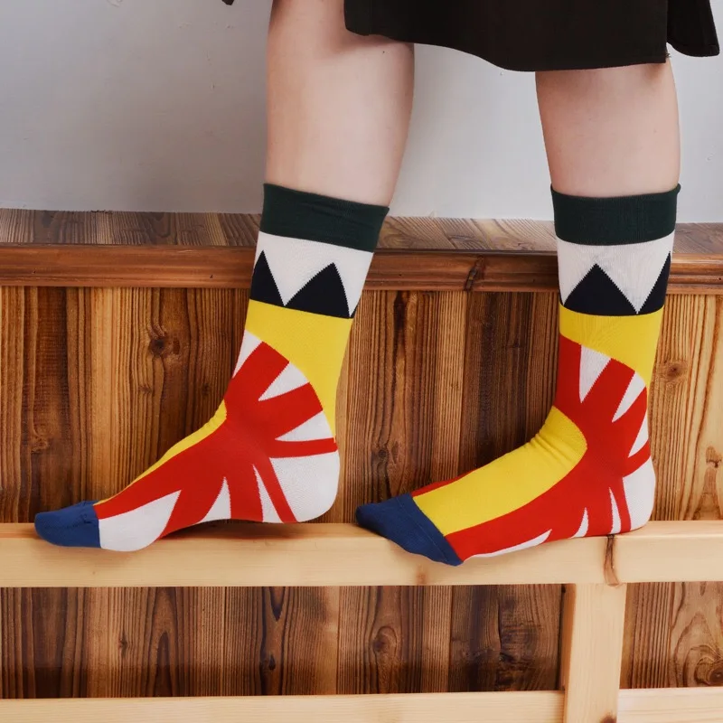 Женские модные носки, клетчатые Осенние Новые Креативные жаккардовые носки контрастных цветов с геометрическим узором, женские хлопчатобумажные носки
