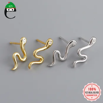 

ElfoPlataSi 2020 Authentic 925 Sterling Silver Fashion Animal Sweet Snake CZ Stud Earrings For Women Silver 925 Jewelry DA796