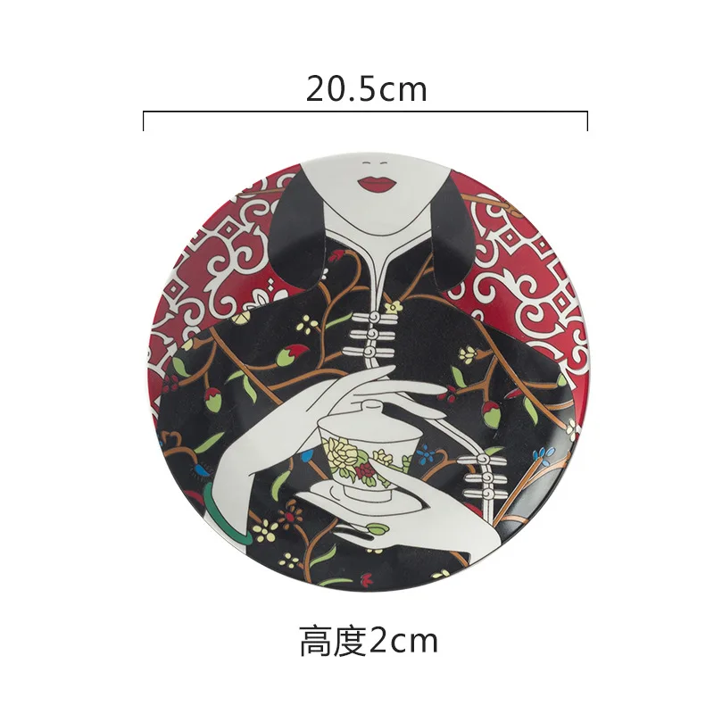 E Традиционный китайский Cheongsam шаблон обеденные тарелки творческий домашний Декор керамическая тарелка для еды элегантные круглые блюда - Цвет: E