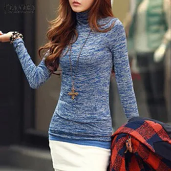 

Plus Size 2020 ZANZEA Winter Women Sweaters Ladies Turtleneck Tops Autumn Long Sleeve Casual Pullover Knitted Jumper Pull Femme