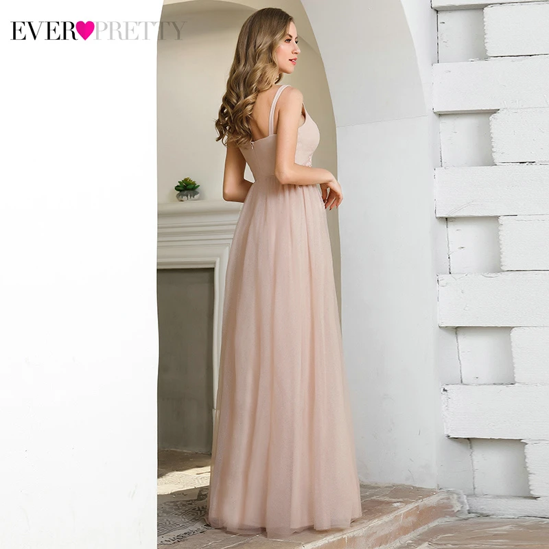 Pink Prom Dresses Ever Pretty EP00780PK Appliques A-Line Deep V-Neck Sleeveless Elegant Gala Dresses For Party Vestido Formatura