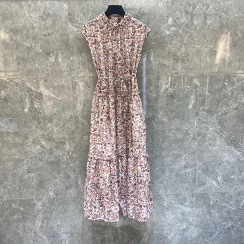 

2020 Spring and Summer New Women's Wrinkled Crimp Collar Back Drain Waist Decorative Floral Dress 414