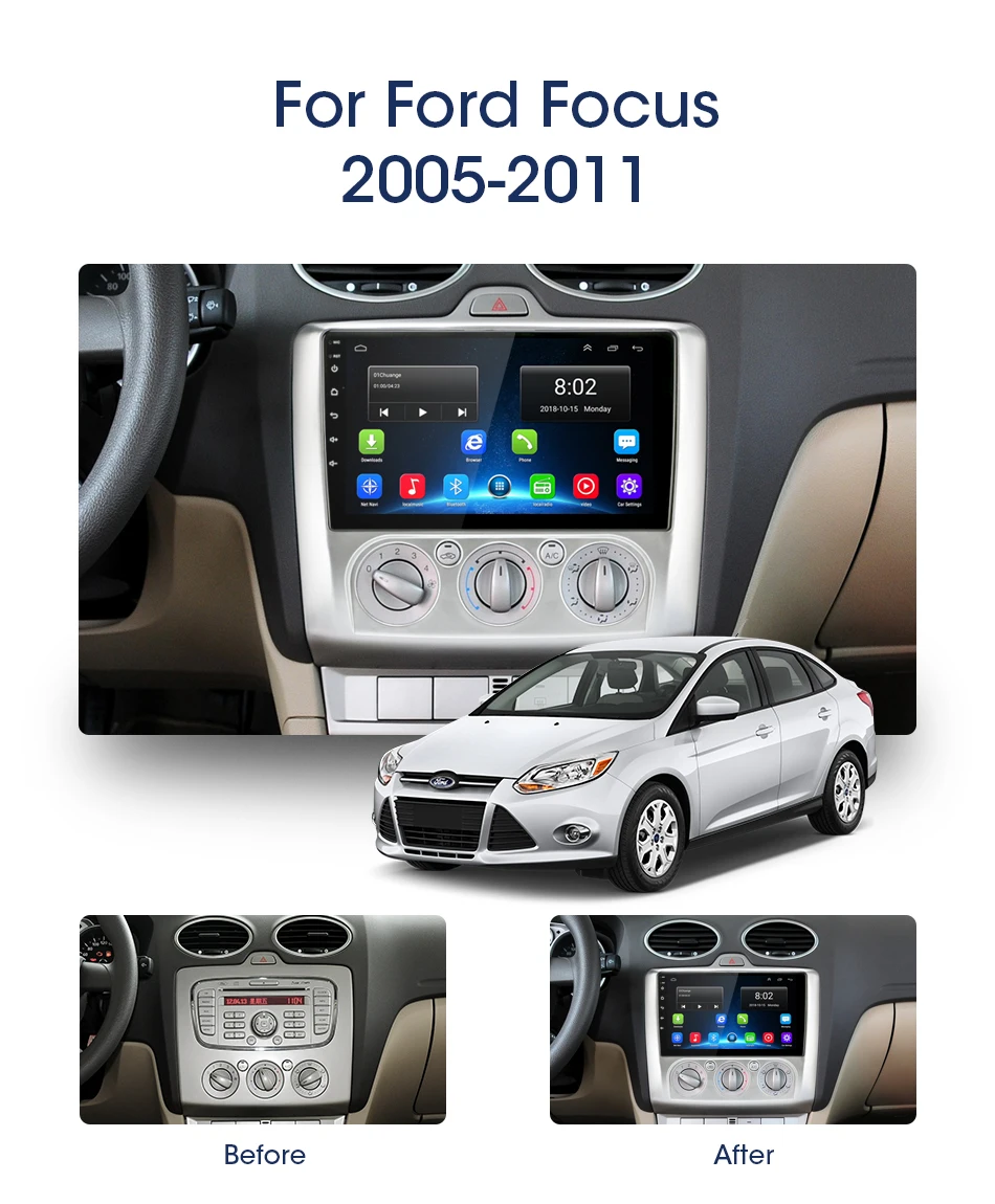 Vtopek Android стерео для Ford Focus 2 Mk 2 2005-2011 мультимедийный плеер 4G сеть wifi сенсорный экран RDS DSP gps навигация