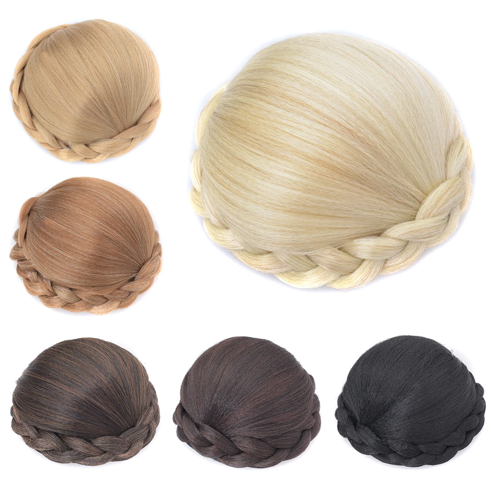 

Soowee 6 Colors Hairpieces Braided Chignon Blonde Fake Hair Bun Clip Donut Bun Cover Hair Pieces for Women Scrunchy