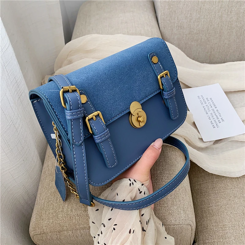 

2019 new winter trumpet suede Messenger bag ladies special design lock female shoulder bag ladies chain Messenger bag