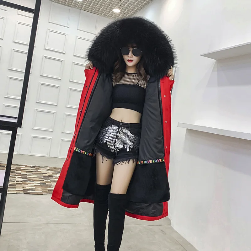 X-Long as picture Роскошная меховая парка зимнее женское пальто Теплые х-Длинные парки настоящая подкладка из кроличьего меха лиса Мужская куртка с капюшоном LF9037 - Цвет: X-Long as picture