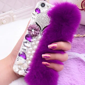 

Rhinestone Diamond Case+Rabbit Hair Cover For Huawei mate P9 10 20 30 lite Pro y6 Y7 Y9 prime p smart 2018 nova 3i5i pro 4e 2019