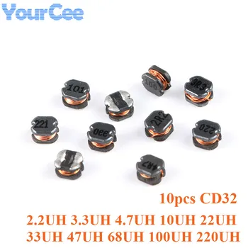 

10pcs CD32 SMD Patch Power Inductor 2.2 3.3 4.7 10 22 47 68 100 220UH Wire Wound Chip Power Inductance 100 101 220 221 470 680