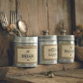 

Organizer Desktop Sundries Box Kitchen Tableware Antique Metal Storage Box Nuts Jar Storage Snack