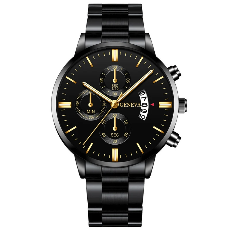 Модные мужские часы из нержавеющей стали, роскошные кварцевые наручные часы с календарем, деловые повседневные часы для мужчин, часы reloj hombre - Цвет: Black Gold