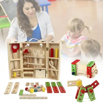 

Wooden Toolbox DIY Construction Tool Wooden Tool Box Simulation Maintenance Kits Pretend Play Toys For Assemble Disassemble